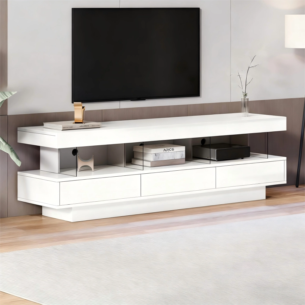 Cassettiera per TV bianca lucida in truciolare lunghezza 160 cm