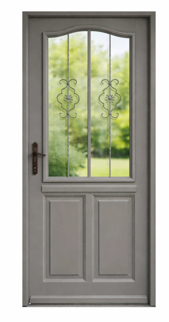 Porta d'ingresso in legno vitreo, Santiago grigio RAL7039, H,215xl,90 p, destra Cote Tableau senza maniglia