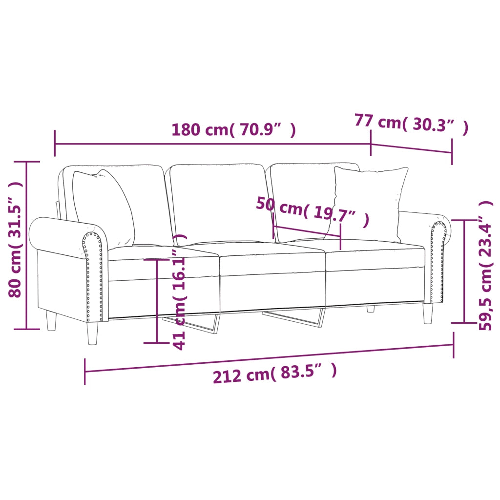 Divano a 3 Posti con Cuscini Rosa 180 cm in Velluto 3200958