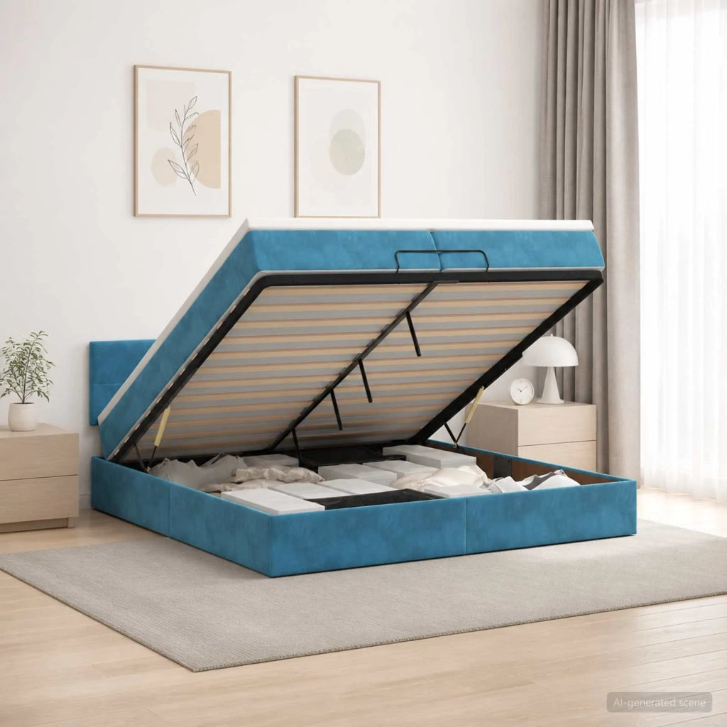 Letto ottomano con materasso Blu Scuro 200 x 200 cm Velluto 3456583