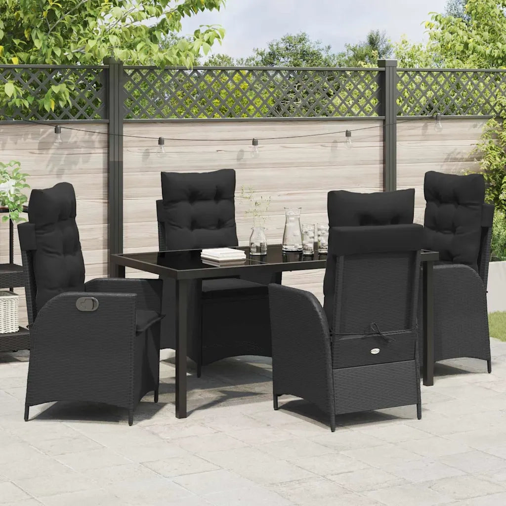 Set da Pranzo per Giardino con cuscino 5 pcs Nero polyrattan
