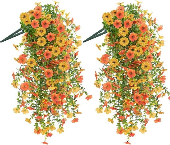 Bouquet Artificiale 6 pezzi - con Margherite e Hortensie in Tinte Giallo/Arancio Vivaci