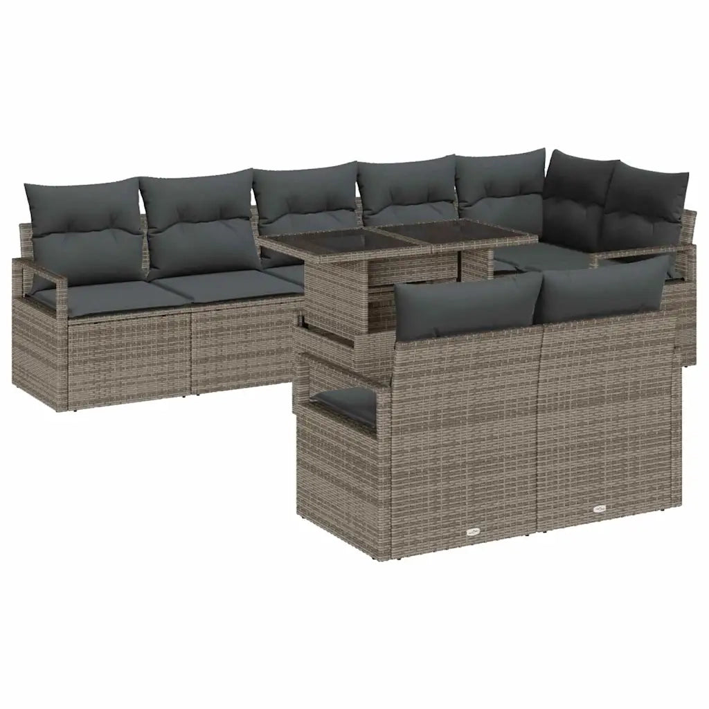 Set Divano da Giardino con cuscino 9 pcs Grigio polyrattan