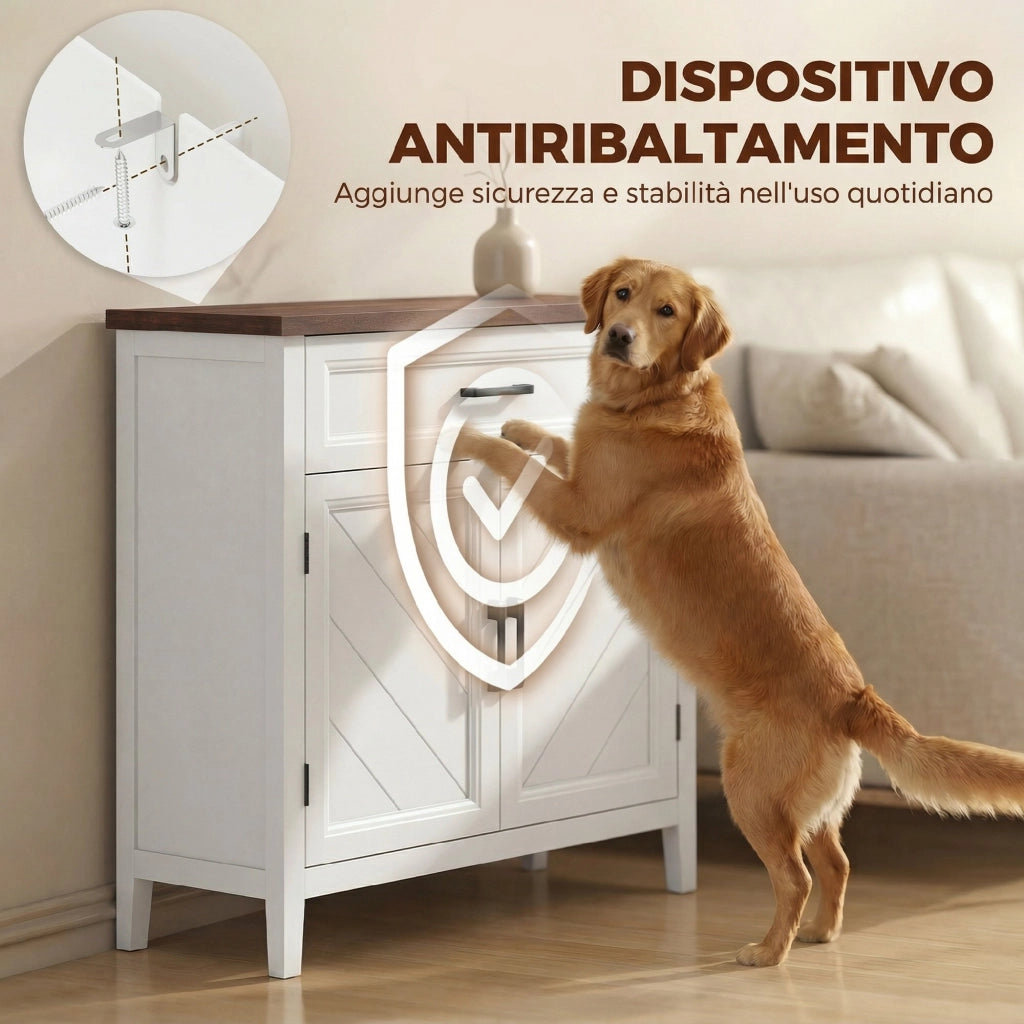 Credenza Moderna Rustico con Ripiano Regolabile. Spazio Contenitore e 2 Ante.
