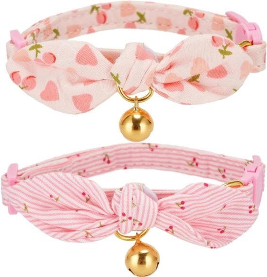 Collare per gatto morbido in cotone - Set da 2 - Rosa - Cotone - Per gatti