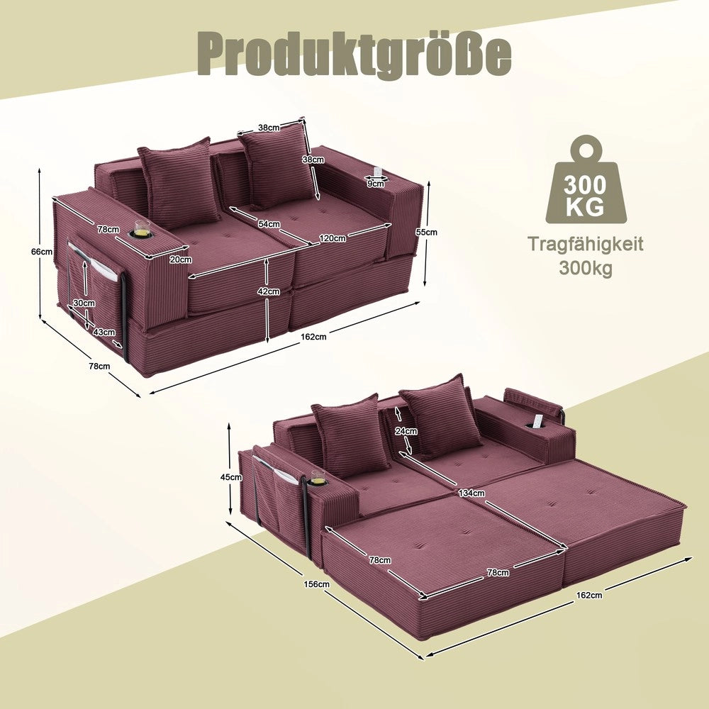 Divano Letto 2 Posti con Poggiapiedi e Cuscini ¨C Xylo ¨C Tessuto