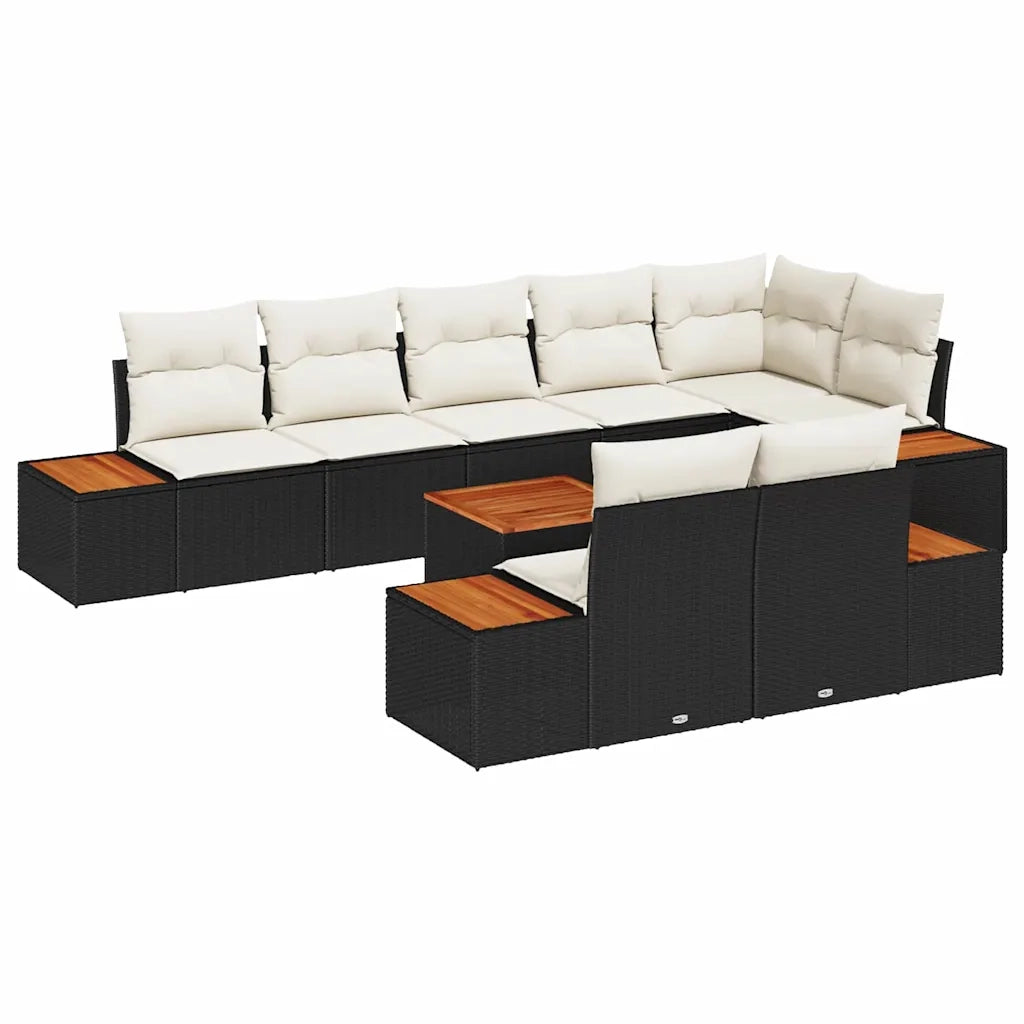 Set Divano da Giardino con cuscino 9 pcs Nero Poly Rattan