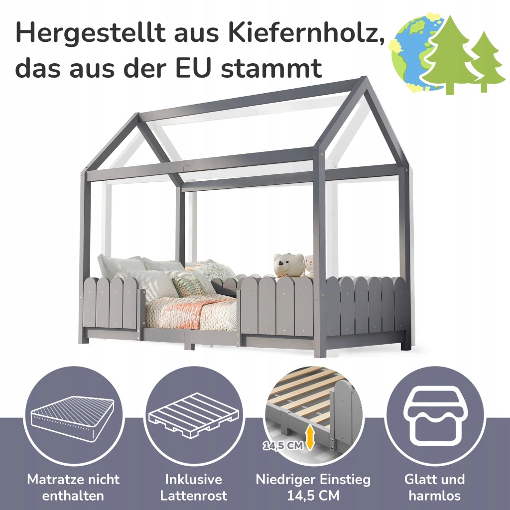 Letto per bambini 90x200 - Xylo - Legno con protezione grigio