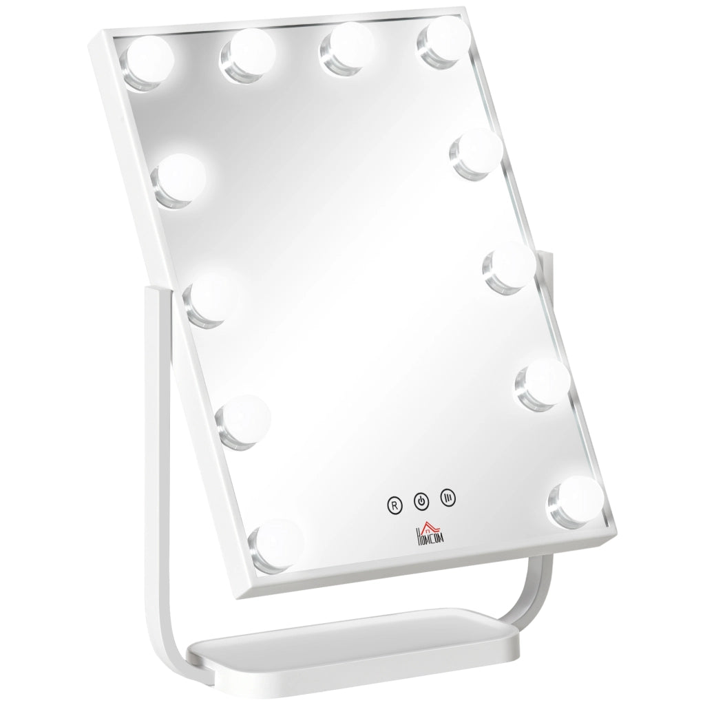 Tavolino da toeletta con specchio e luci LED, 3 modalit¨¤, touch, memoria ¨C Minimal ¨C Bianco, 32.8x11x47.4 cm