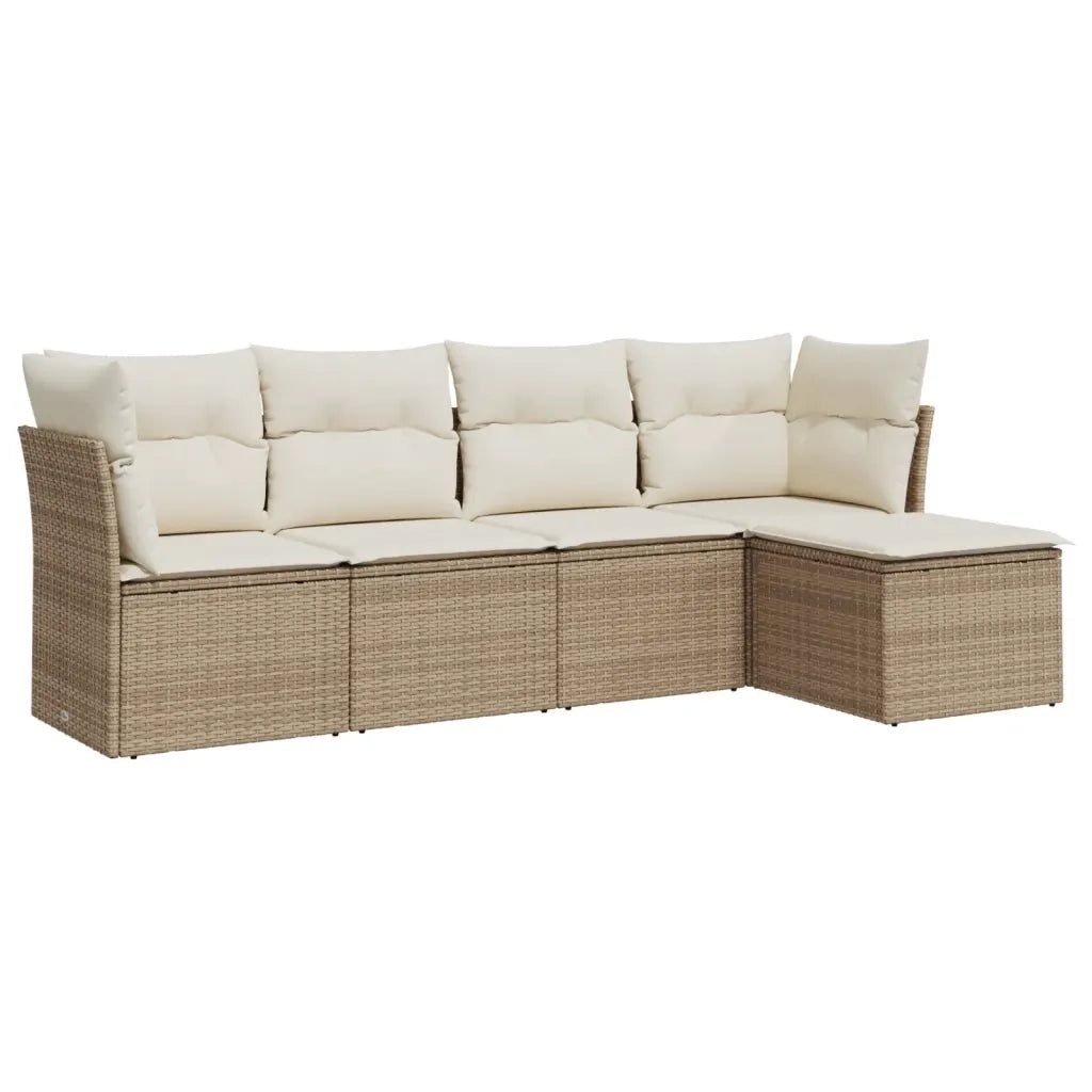 Set Divano da Giardino 5 pz con Cuscini Beige in Polyrattan 3217558
