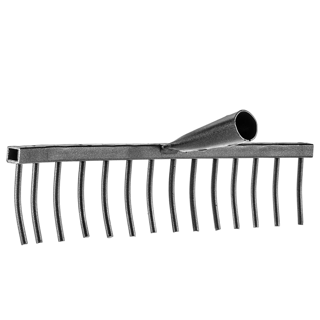 Rastrello da giardino KADAX in acciaio a 14 denti, senza manico.