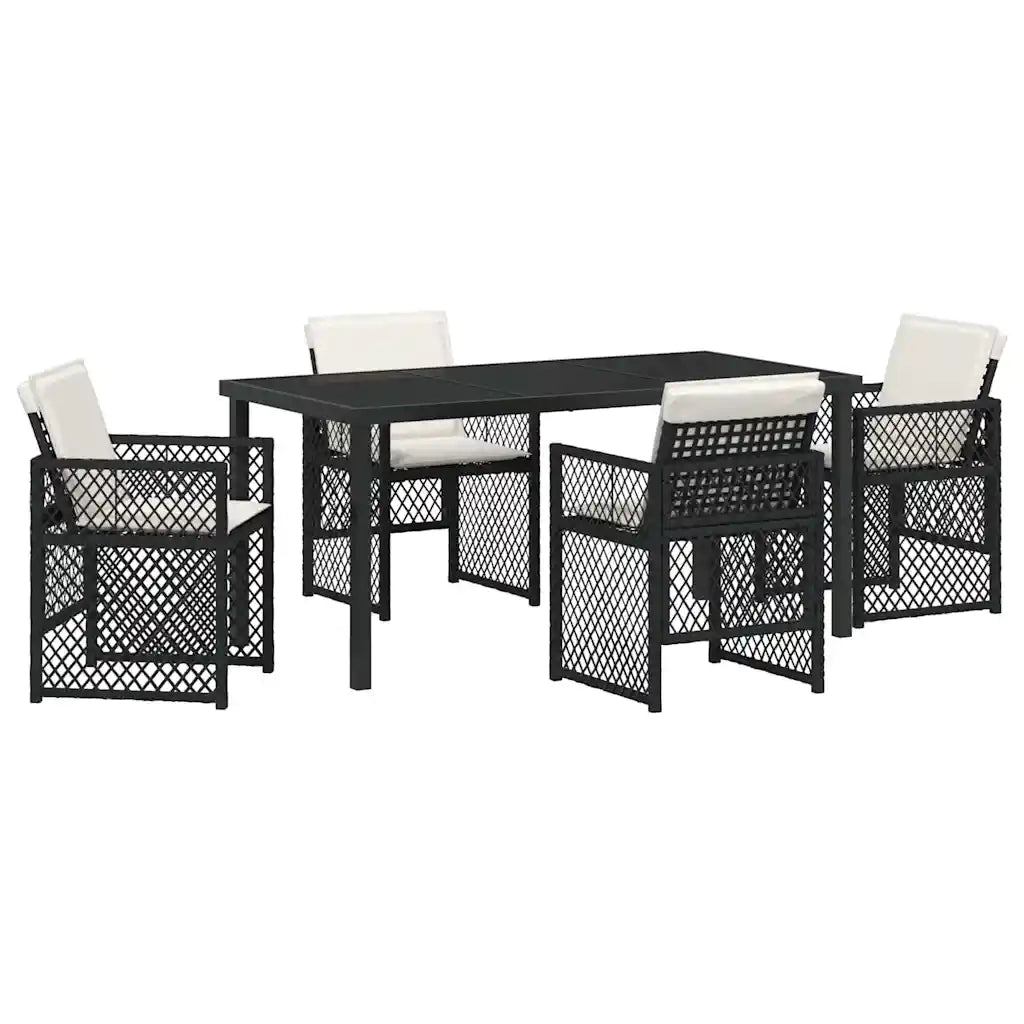 Set da Pranzo per Giardino 5 pcs Nero polyrattan
