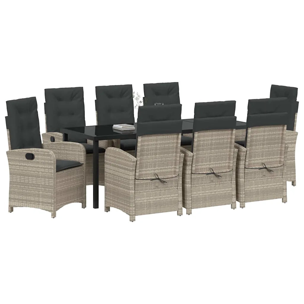 Set da Pranzo per Giardino 9 pcs Grigio chiaro polyrattan 3380301