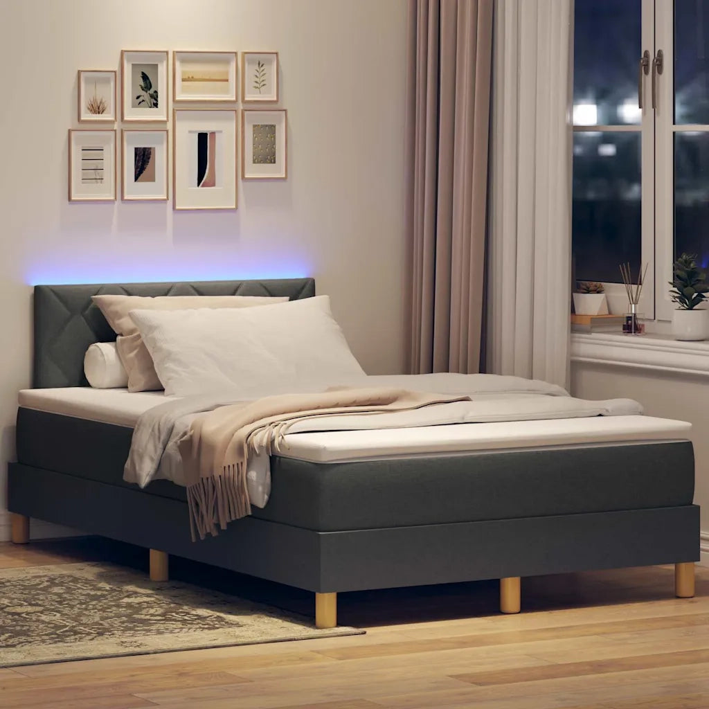 Letto a Sorgente LED con led Grigio scuro 120 x 200 cm Tessuto