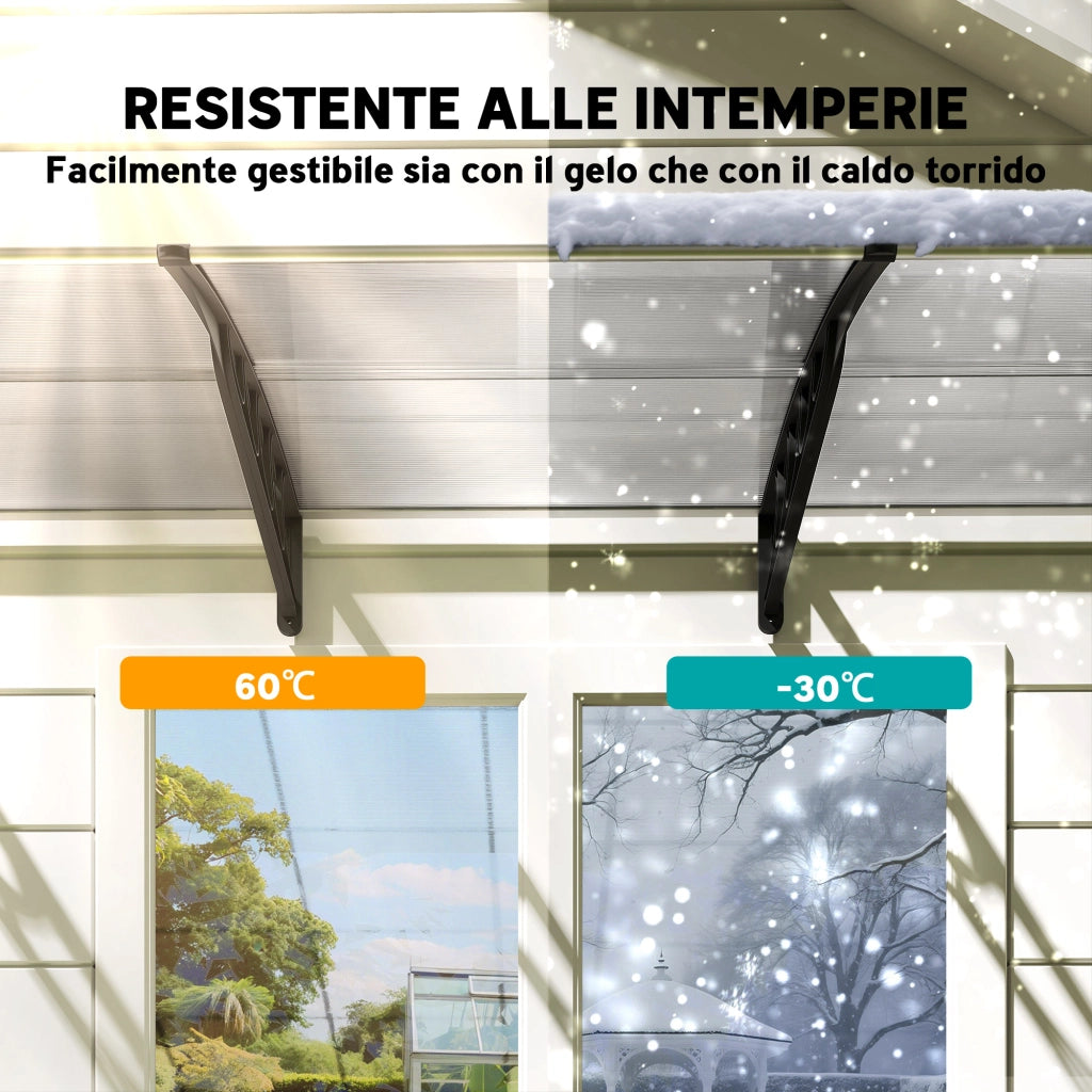 Tettoia per Balcone in Policarbonato e Alluminio ¨C Minimal ¨C 303x96x27 cm, Nera e Trasparente