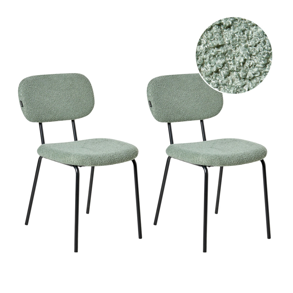 Set di 2 sedie da pranzo imbottite in bouclè verde chiaro Design stile retrò