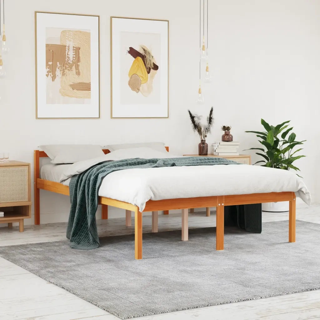 Letto per Anziani Marrone Cera 140x200cm Legno Massello di Pinocod mxl 87448