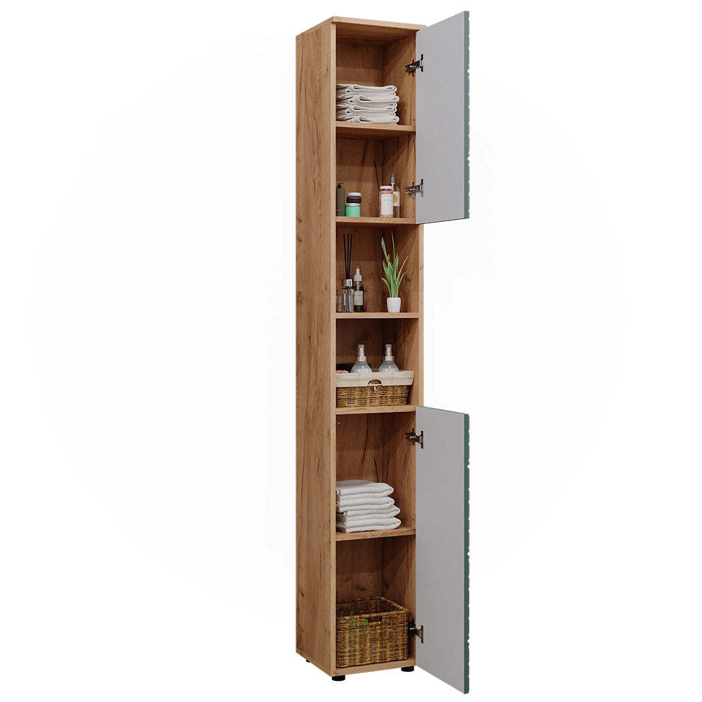 Vicco Mobiletto da bagno Quercia verde/oro 30 x 192 cm