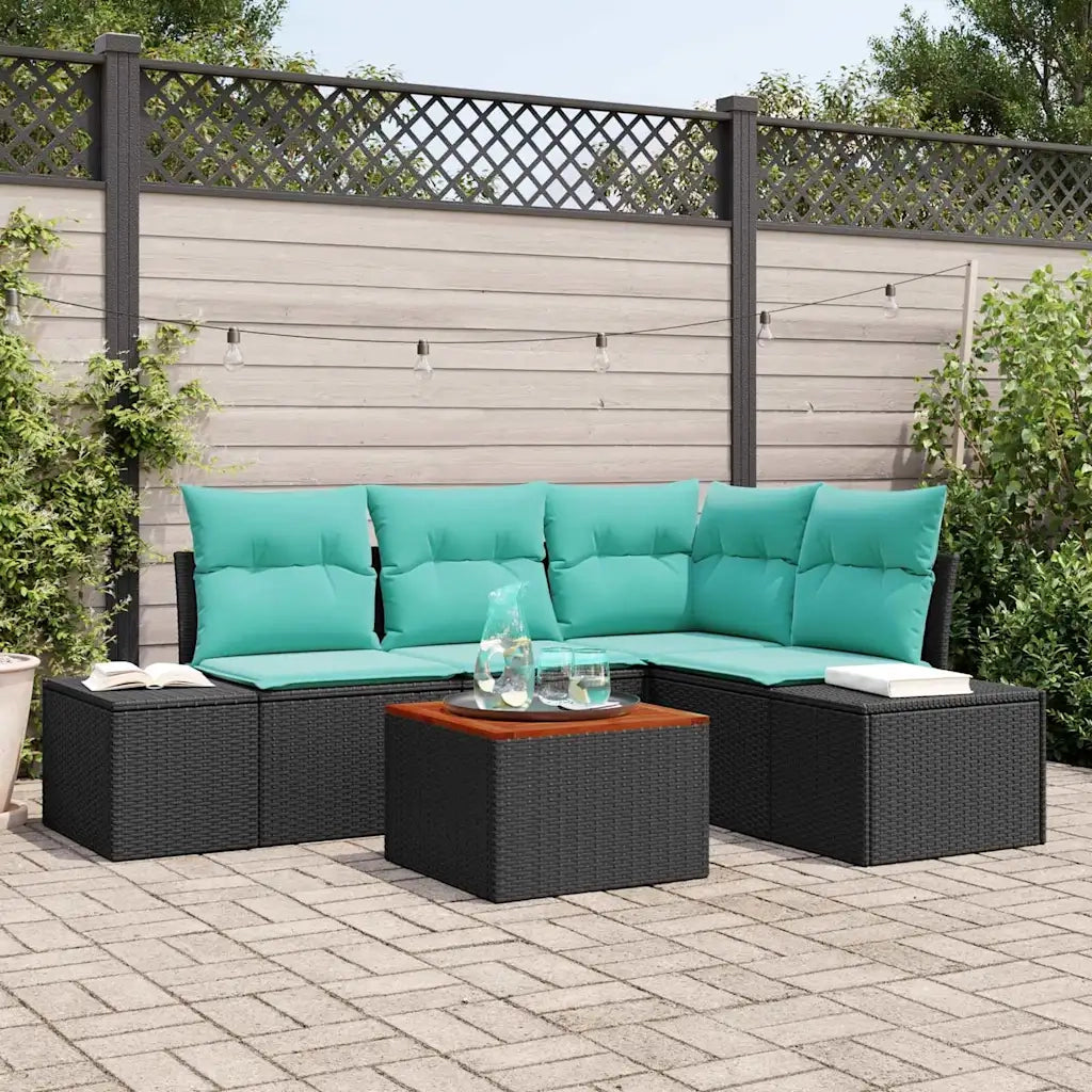 Set Divano da Giardino 5 pz Nero e Turchese polyrattan 3356625