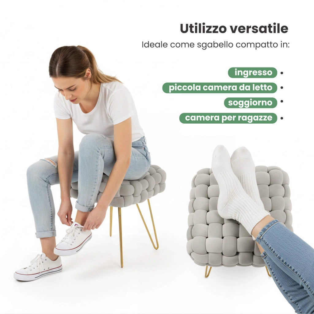 Pouf sgabello in velluto intrecciato 38 cm DOTTY Grigio Chiaro