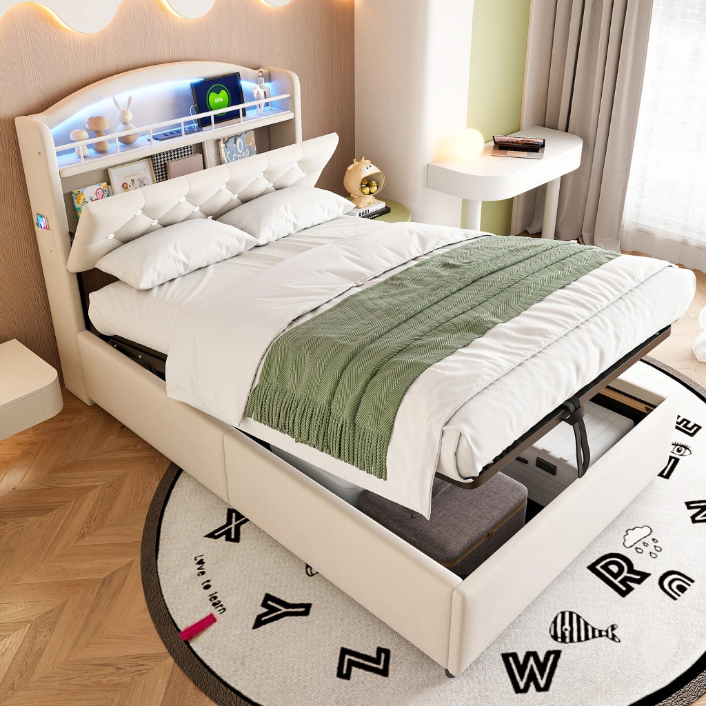 letto imbottito tessuto beige 90 x 200 cm