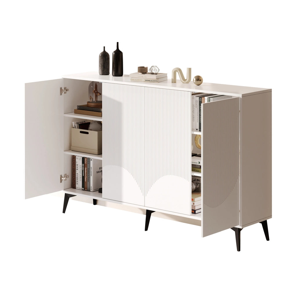 Credenza 160x35x100 cm con 4 ante e ripiani regolabili; bianco