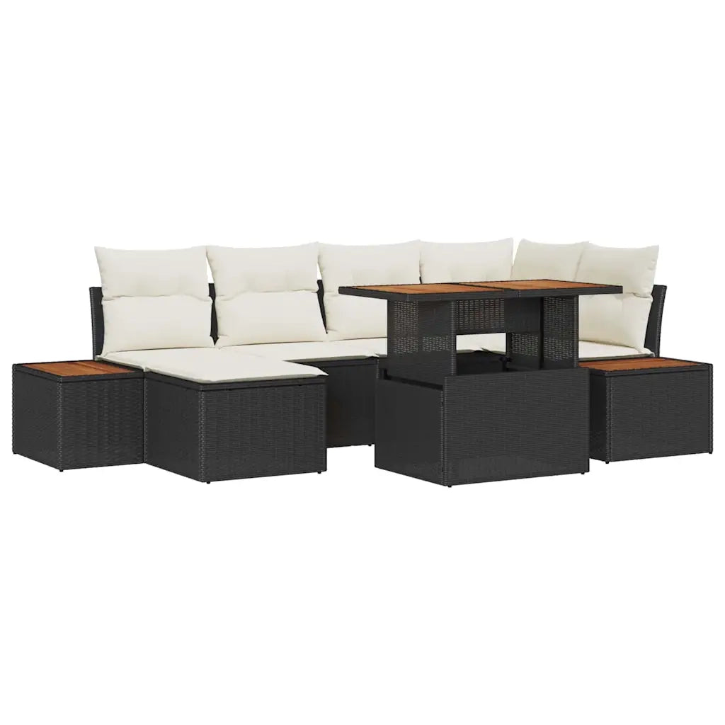 Set Divano da Giardino con archiviazione 7 pcs Nero Poly Rattan