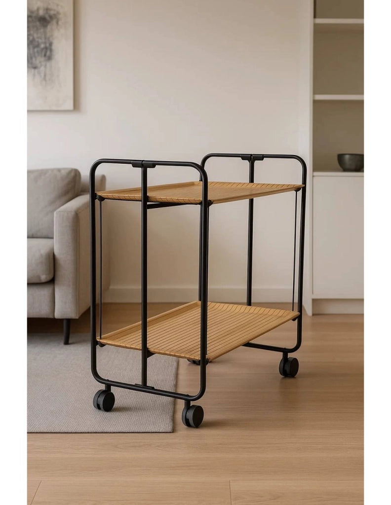 Carrello da cucina pieghevole nero con ruote BAUHAUS 2 ripiani