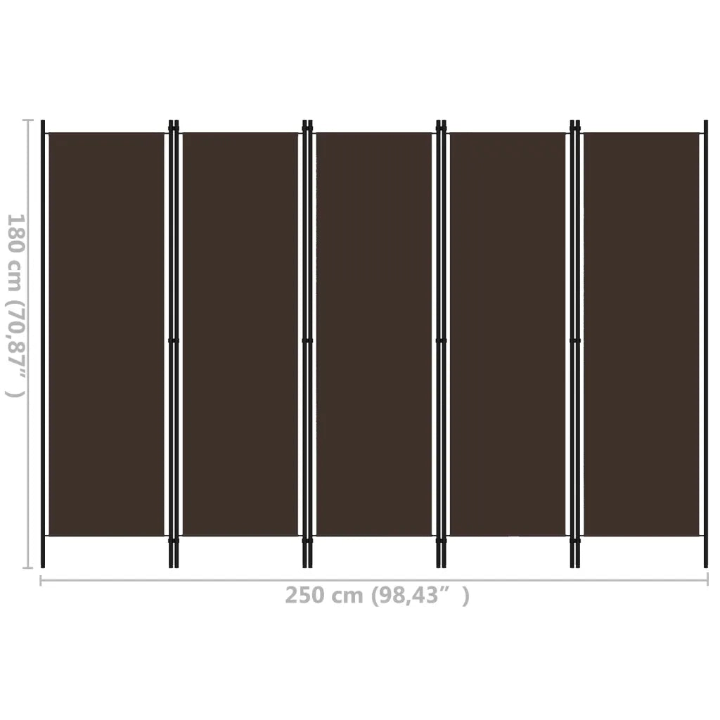 Divisorio Ambienti | Divider per stanze | Paravento a 5 Pannelli Marrone 250x180 cm