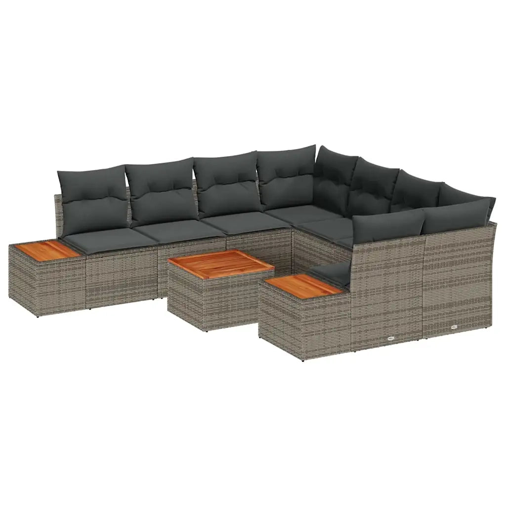 Set Divano da Giardino 9 pcs Grigio Poly Rattan 3356724