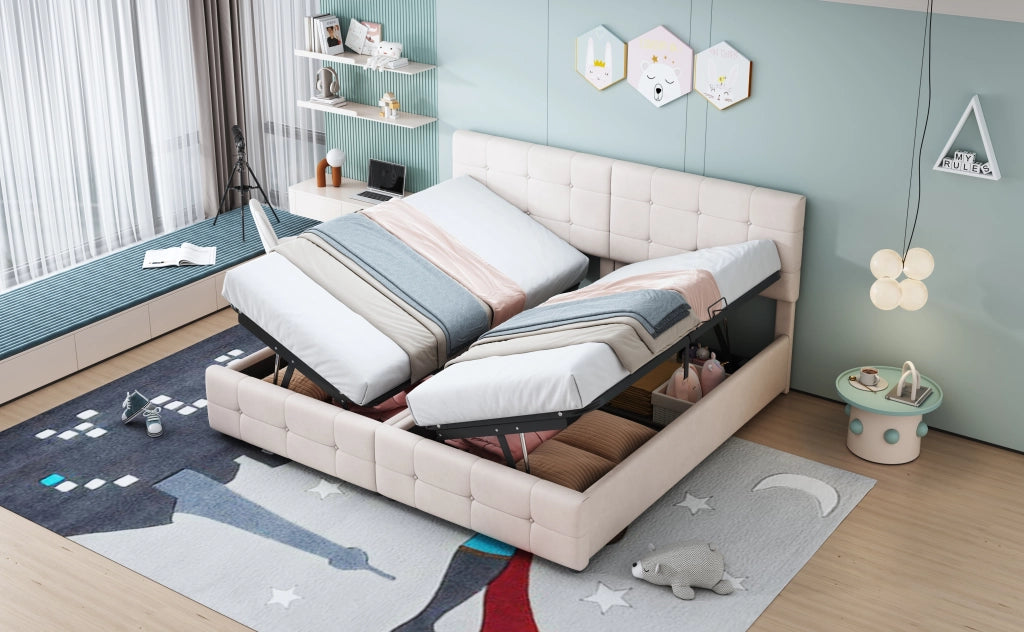 letto imbottito velluto beige 180 x 200 cm