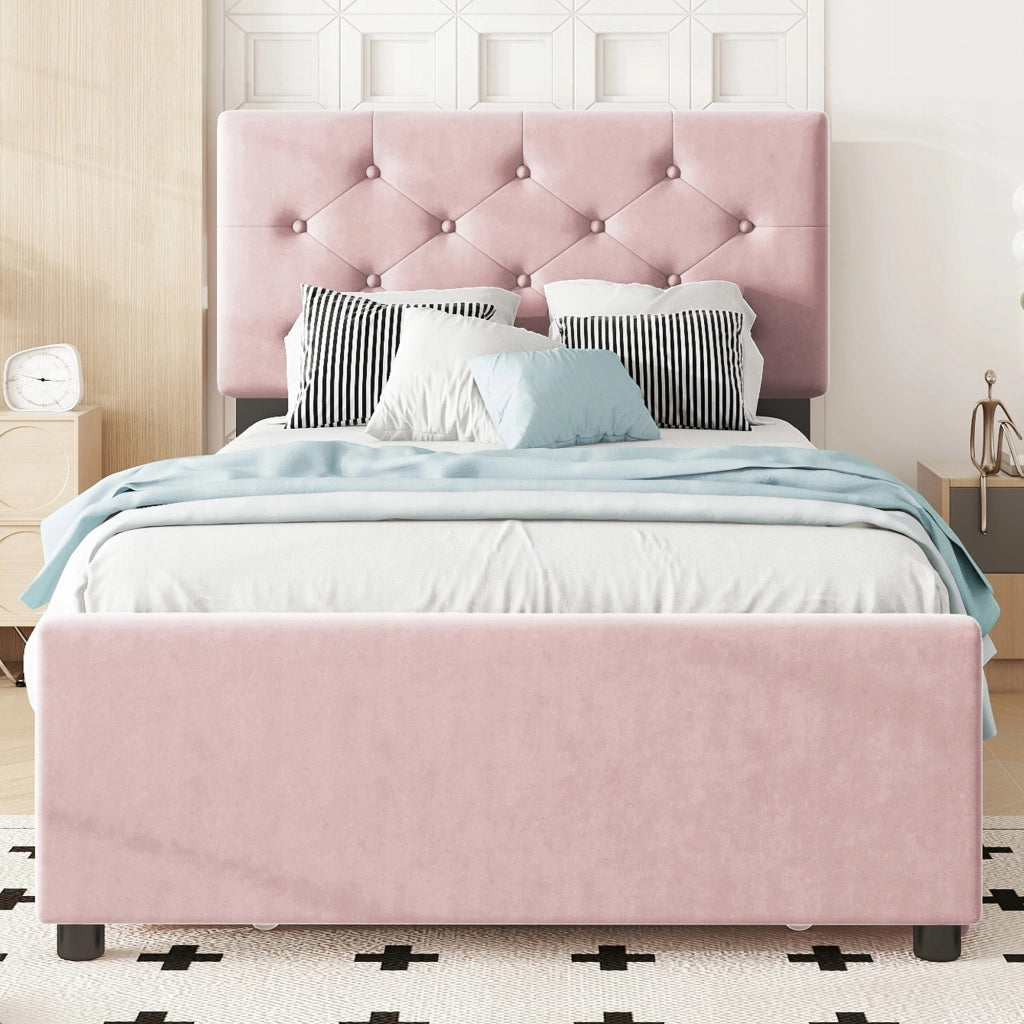 Letto imbottito 90x200 - Xylo - con contenitore rosa