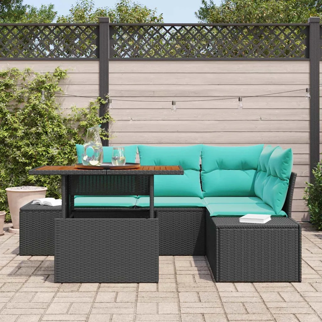 Set Divano da Giardino 5 pz Nero Polirattan 3358699