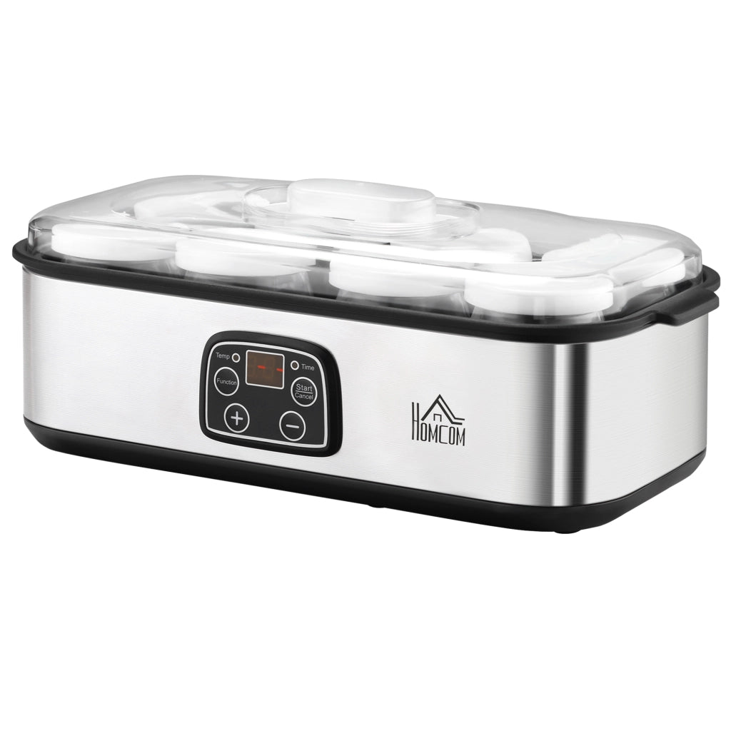 Yogurtiera con 8 vasetti in vetro BPA free 180 ml ¨C Minimal ¨C LCD timer 25W argento
