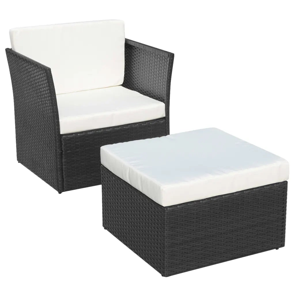 Sedia da Giardino con Poggiapiedi in Polyrattan Nero 41981