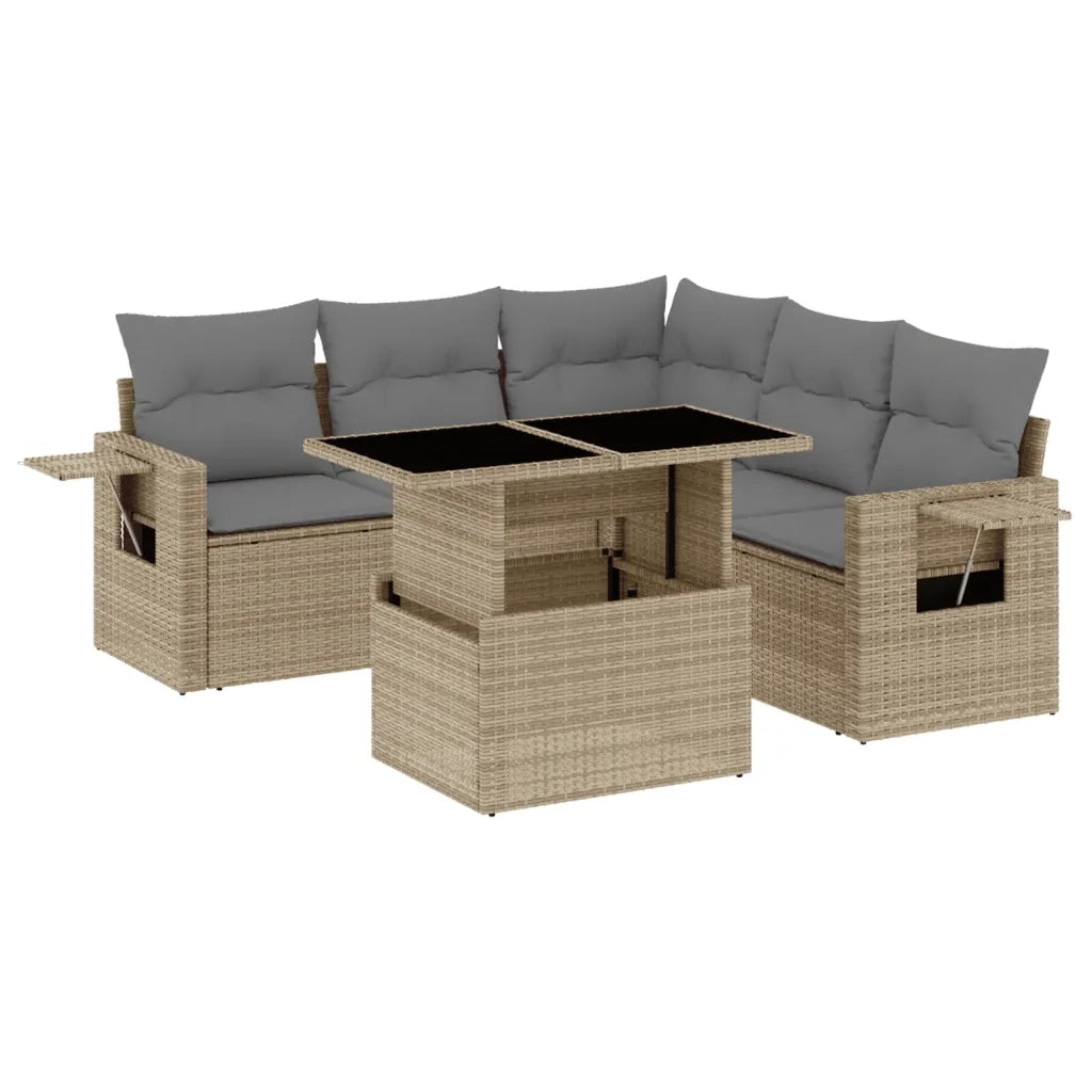 Set Divano da Giardino 6 pz con Cuscini Beige in Polyrattan 3267899