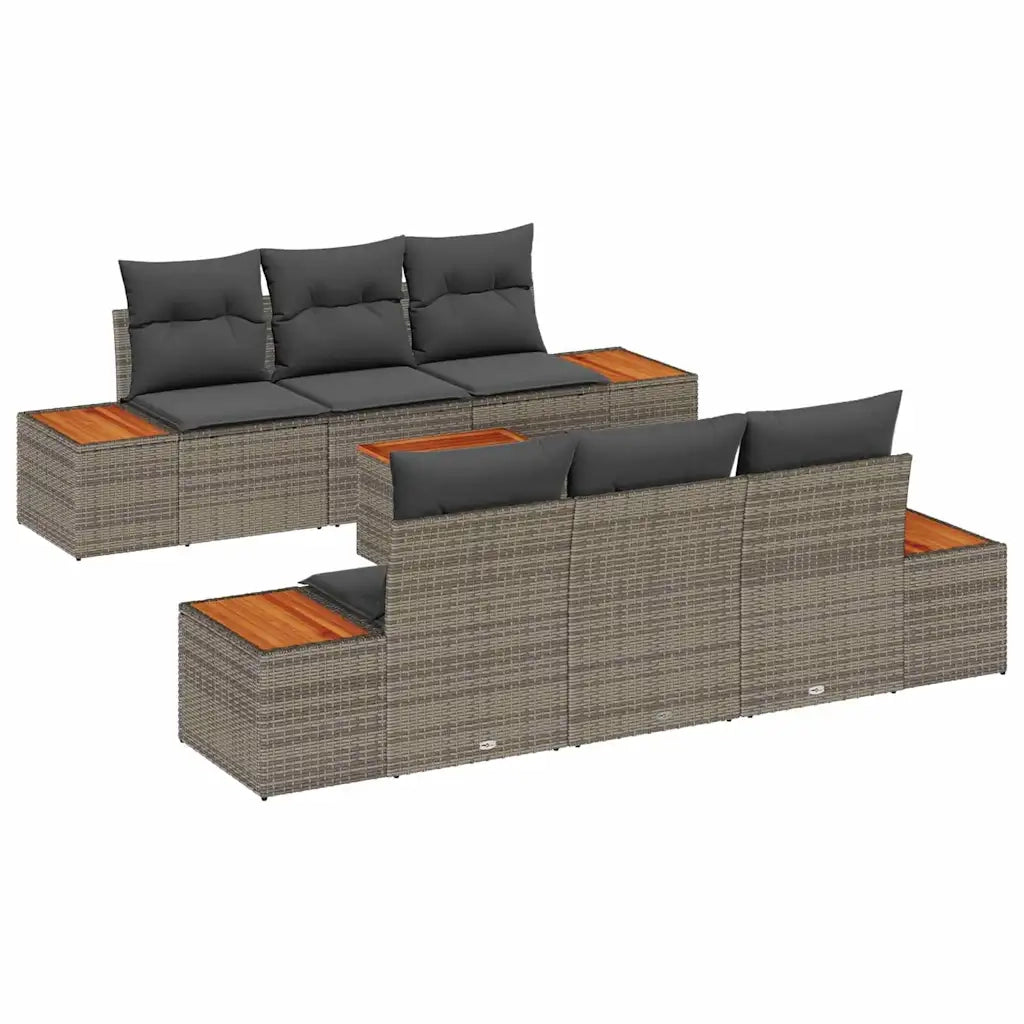 Set Divano da Giardino con cuscino 7 pcs Grigio Poly Rattan