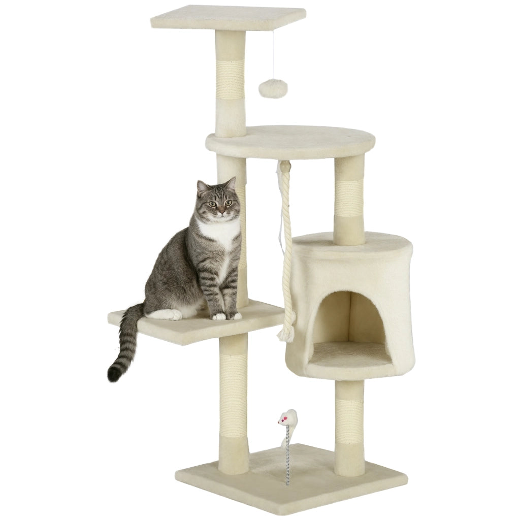 Tiragraffi Albero per Gatti con Cassetta e Pallina ¨C Minimal ¨C Beige 40x40x116 cm