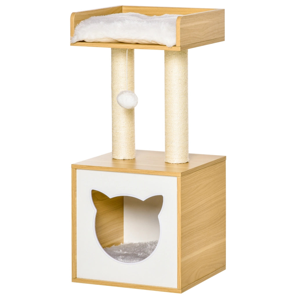Letto per gatti con cuscino lavabile e colonna graffiante ¨C Minimal ¨C 35x35x81 cm rovere