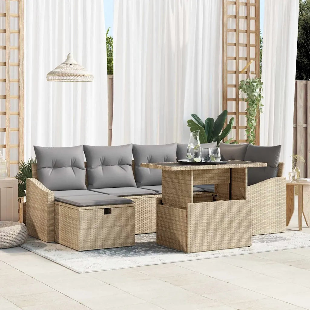 Set Divano da Giardino con cuscino 7 pcs Beige Poly Rattan
