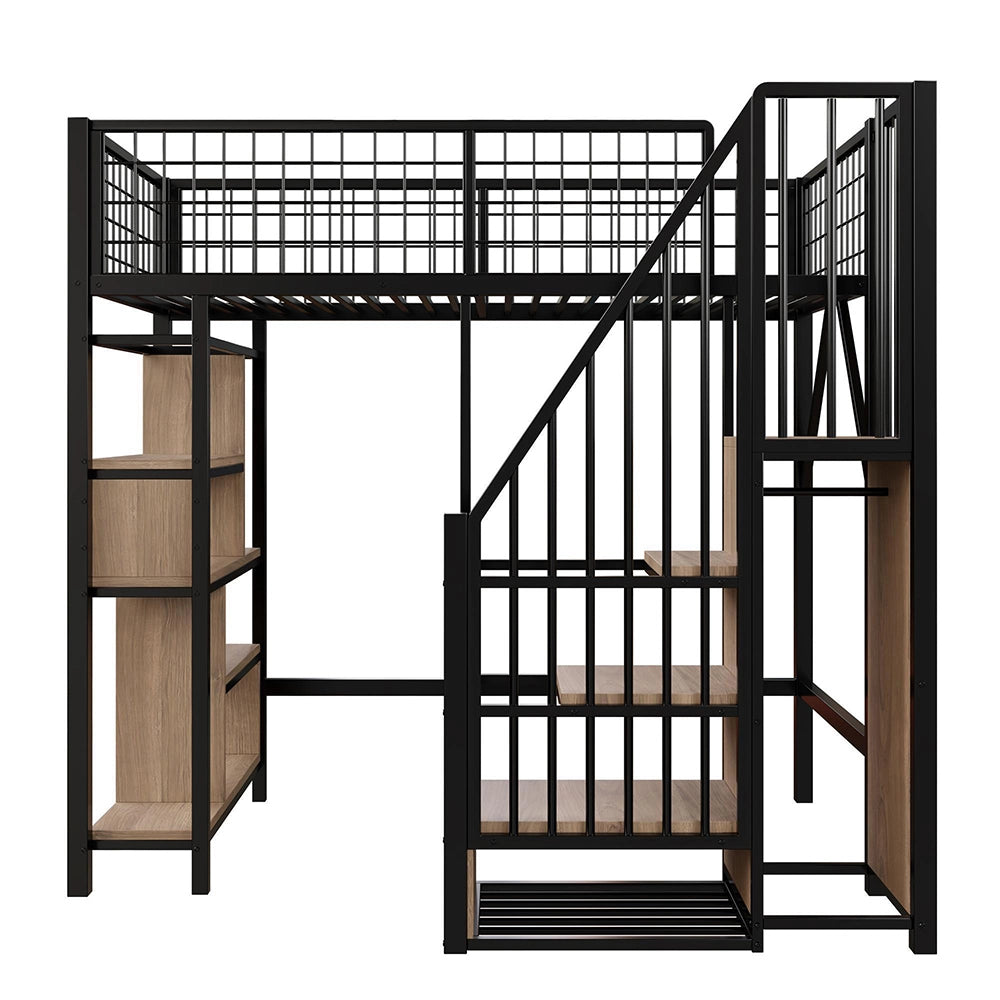 Letto a soppalco - Xylo - 90x200 cm nero con ripiani e scala