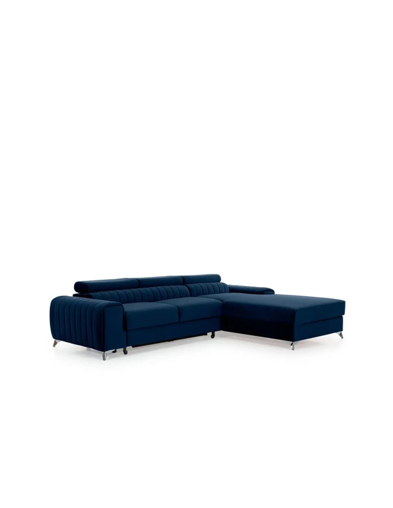 Divano angolare destro Blu scuro convertibile 3 posti JAYSON con chaise longue