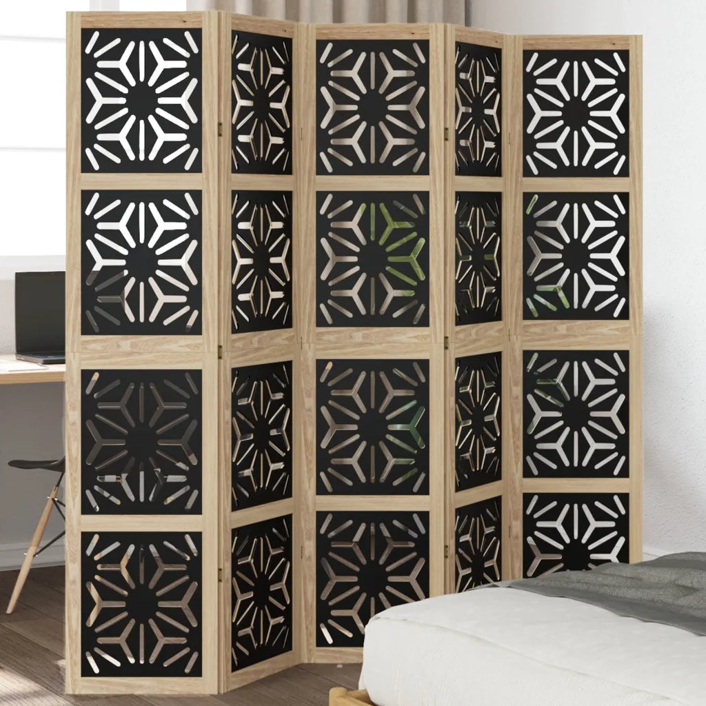 Divisorio Ambienti | Divider per stanze | Paravento 5 Pannelli Marrone e nero Legno di Paulownia