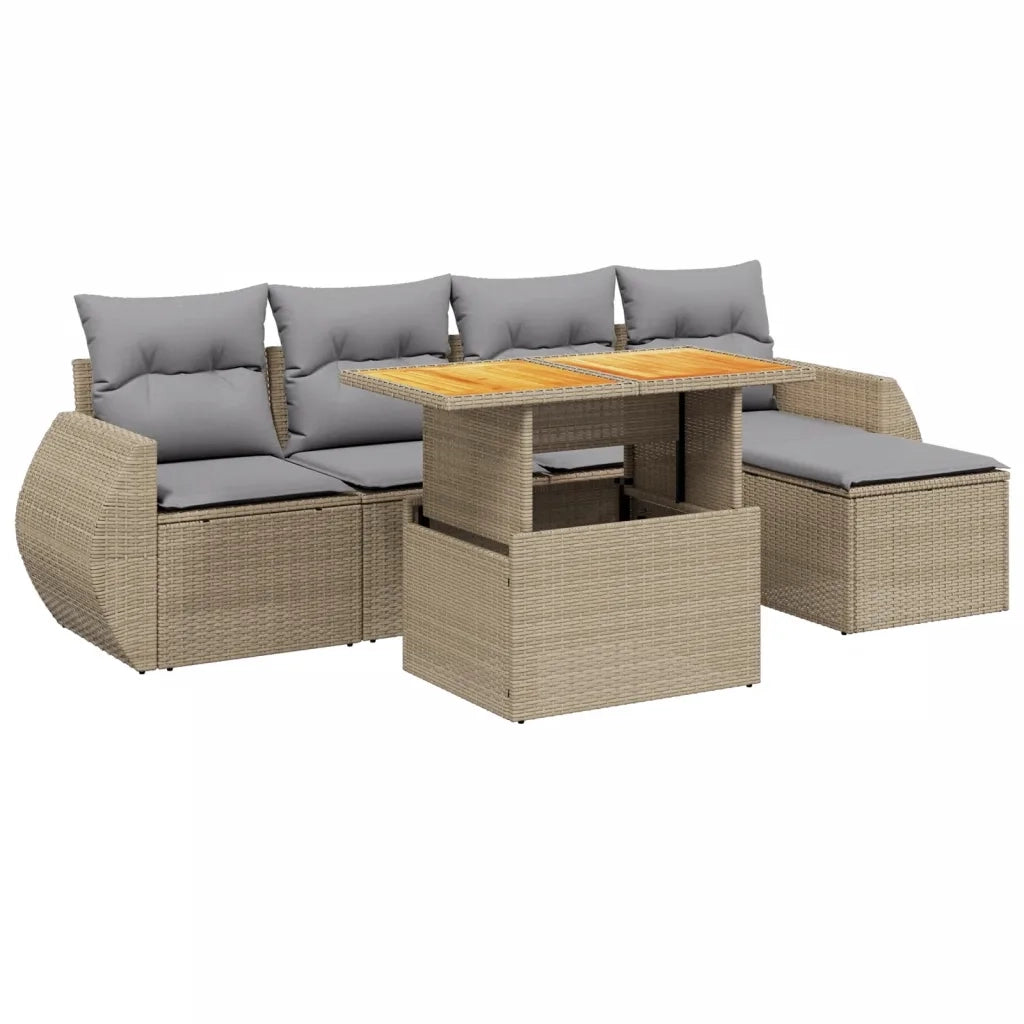 Set Divano da Giardino 6 pz con Cuscini Beige in Polyrattan 3275810