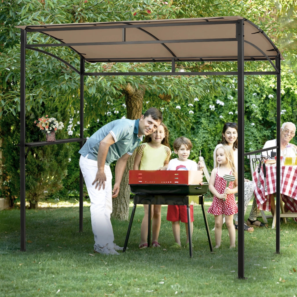 Gazebo per barbecue da 216cm con ripiano ganci e struttura in metallo, Pergola per BBQ da esterno Marrone