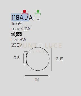 APPLIQUE CROMO 1 LUCE VETRO RAME 1184CR-A-RA