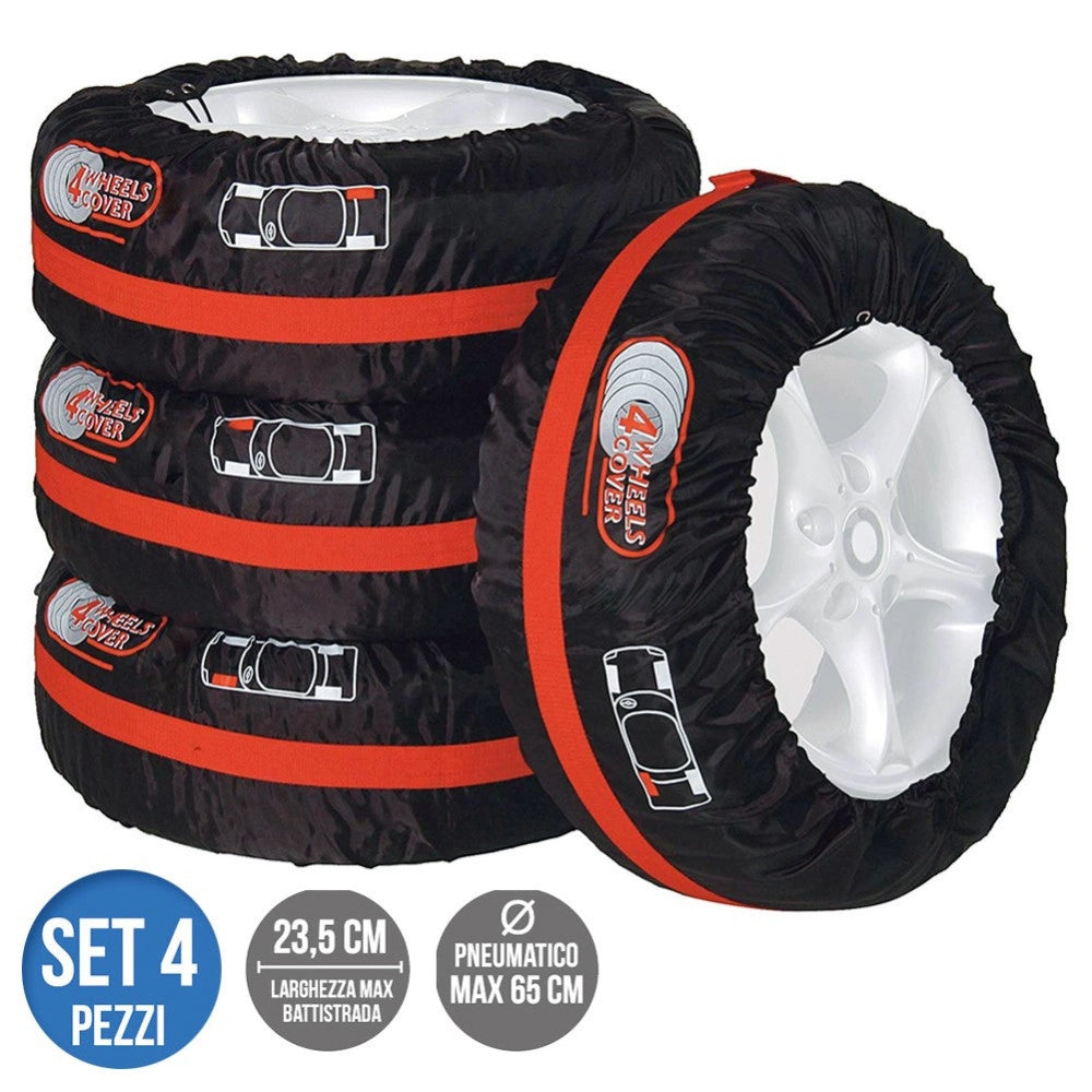 Trade Shop - Set 4pz Borsa Custodia Protezione Pneumatici Auto Cover Storage Gomme Ruote 65cm -