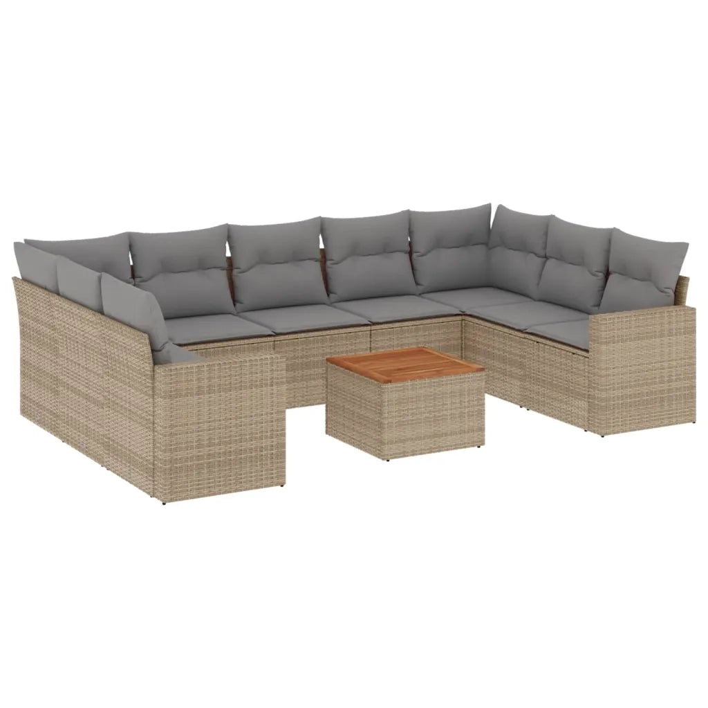 Set Divano da Giardino 10 pz con Cuscini Beige in Polyrattan 3224267