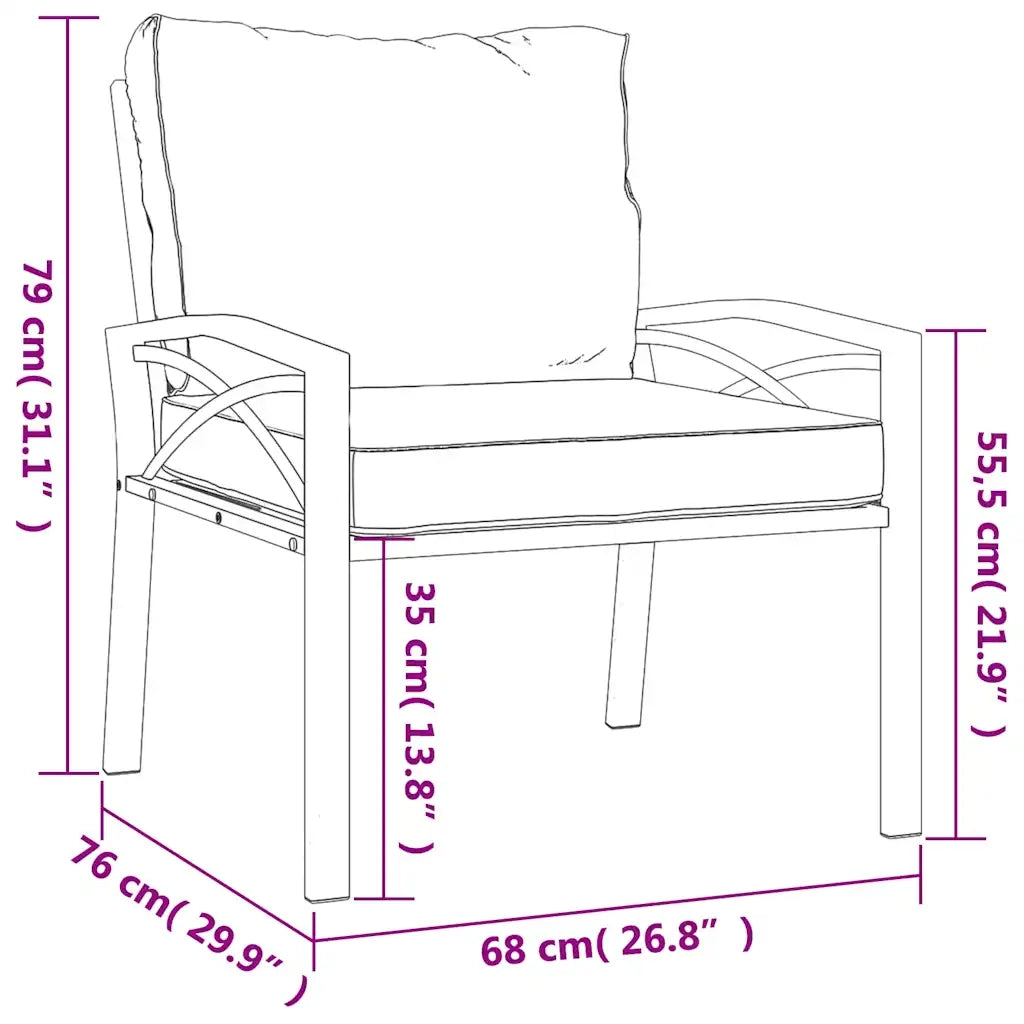 Sedia da Giardino con Cuscini Grigi 68x76x79 cm Acciaio 362714