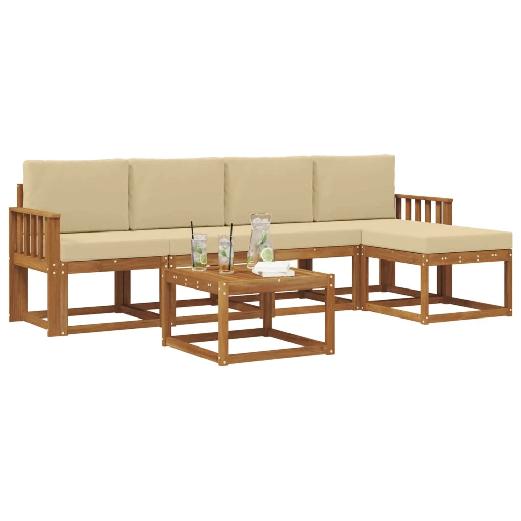 Set di divani da esterno con cuscino 6 pcs Naturale e Beige 3366286